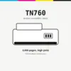 Compatible Brother TN760 Black Toner Cartridge, 3,000 page yield